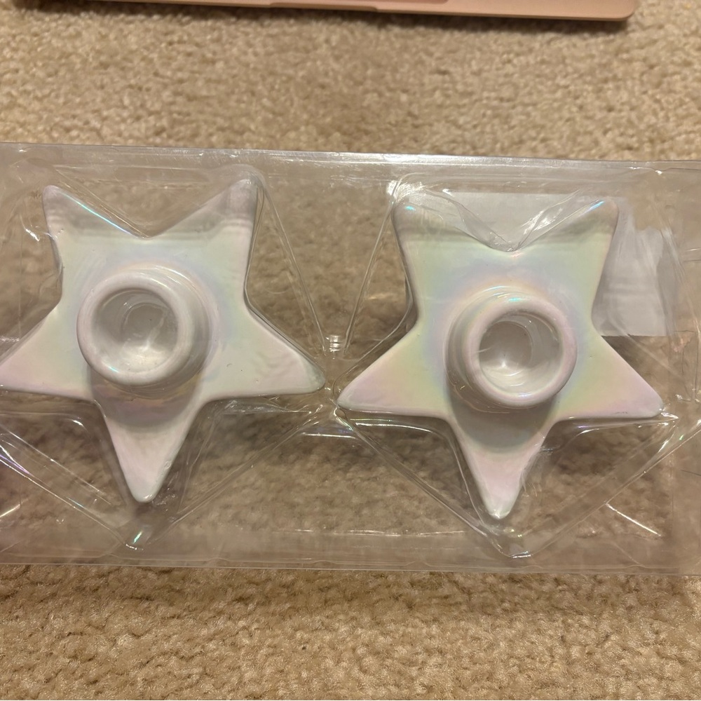 Target Bullseye Ceramic Iridescent Taper Star Candle Holders Set of 2 New